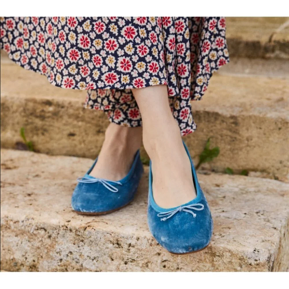 💕DOEN💕 Ballerina Slipper ~ Cerulean Blue Velvet Leather Flats EU 42 US 11 NWT - Picture 2 of 16